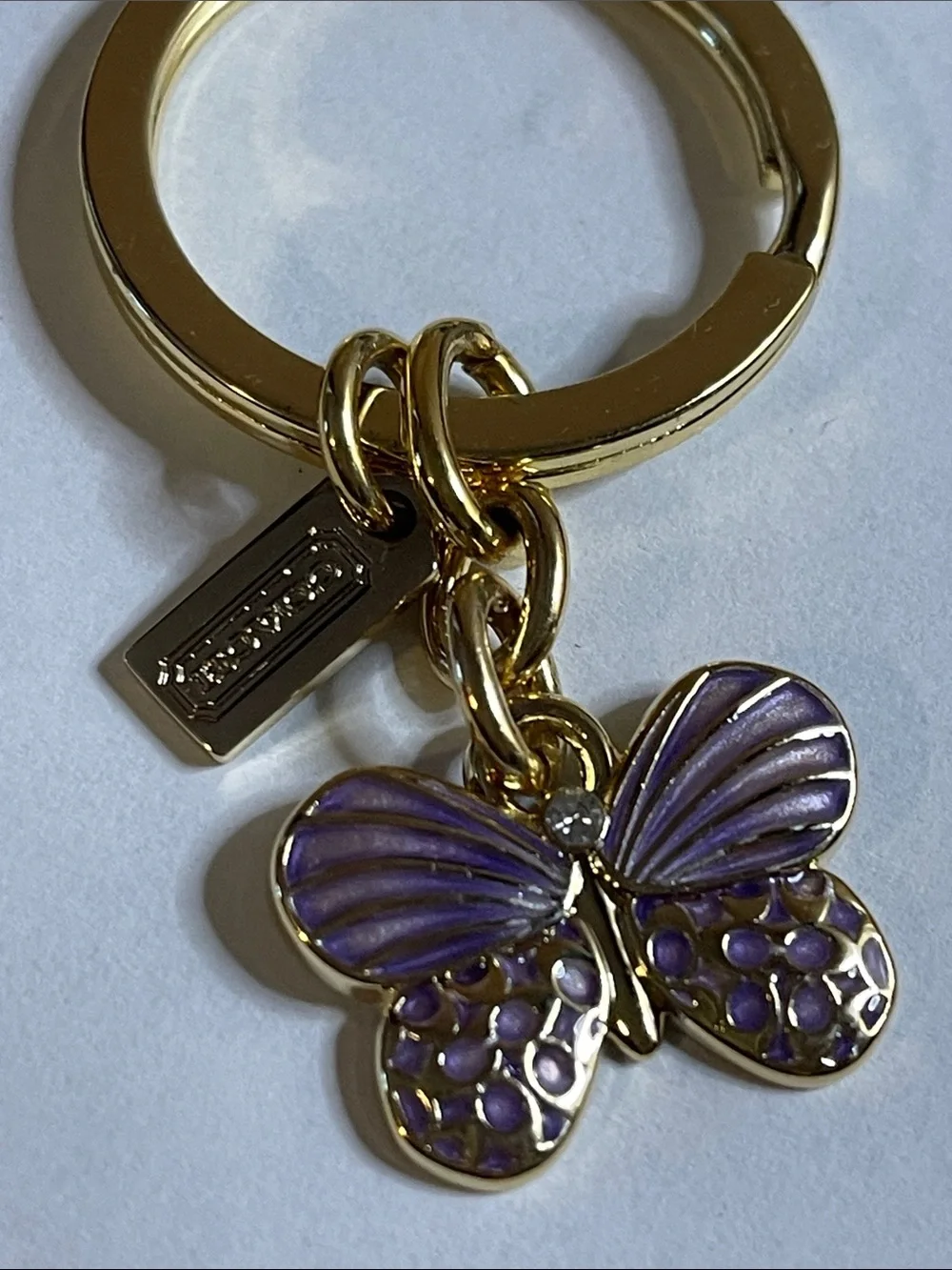 Coach Gold Butterfly Keyring with Purple Enamel and Coach Pen